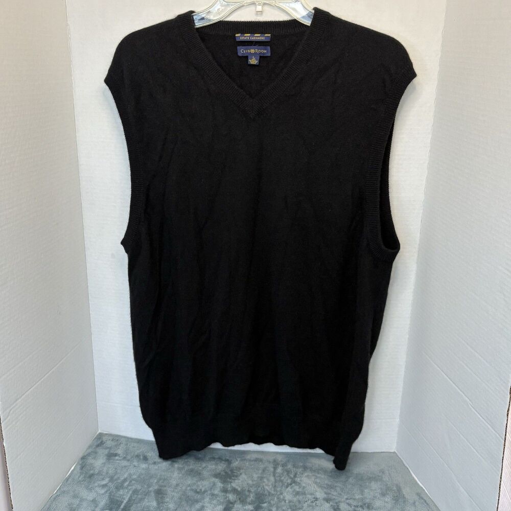 Club Room Sweater Vest Black Estate Cashmere V-Neck Luxurious Mens Large